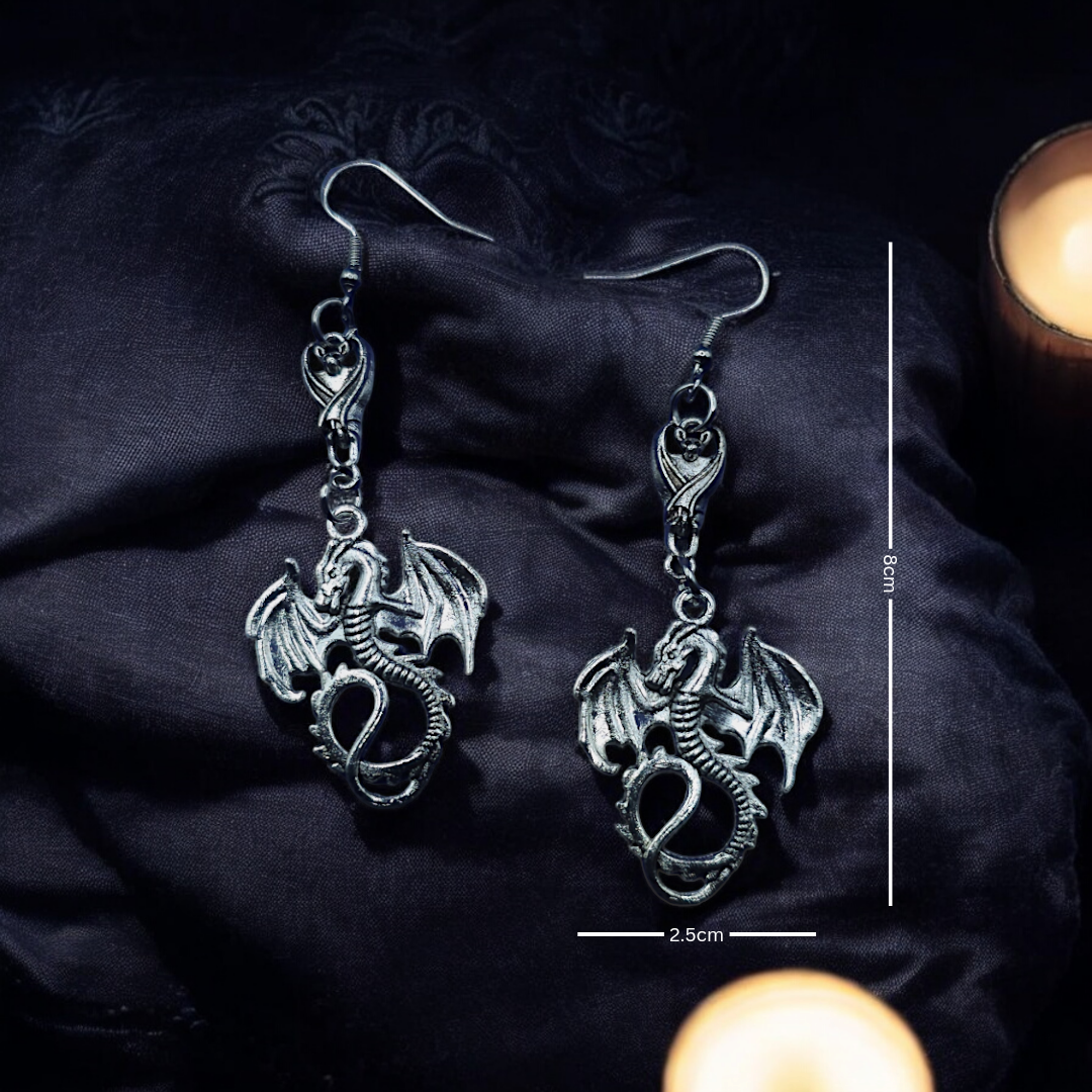 Dragon Charmer Statement Earrings - Novelty Alternative Jewelry, Grunge Gothic Earrings