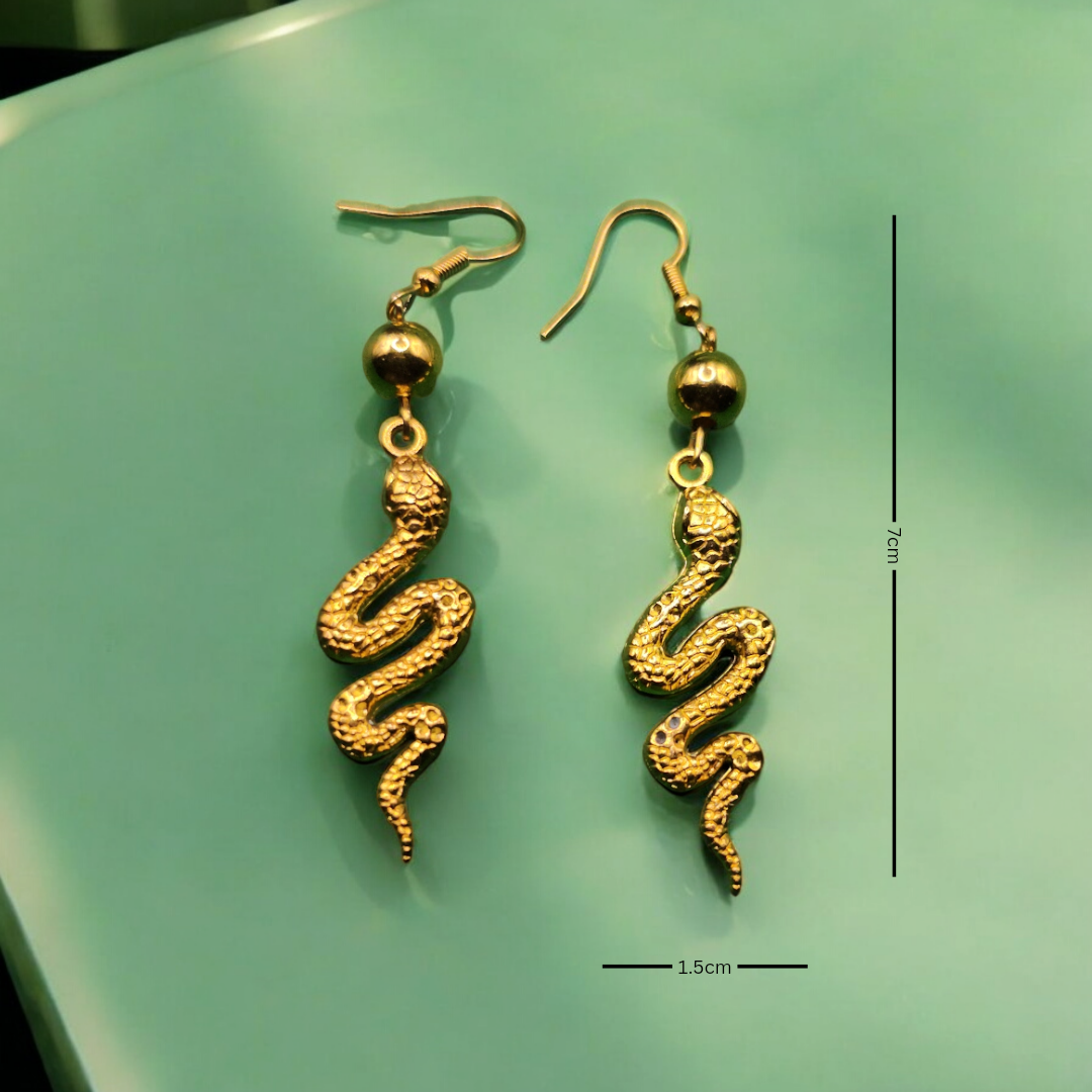 Golden Viper Earrings, Gothic Serpent Jewelry, Indie Reptile Ear Accessories
