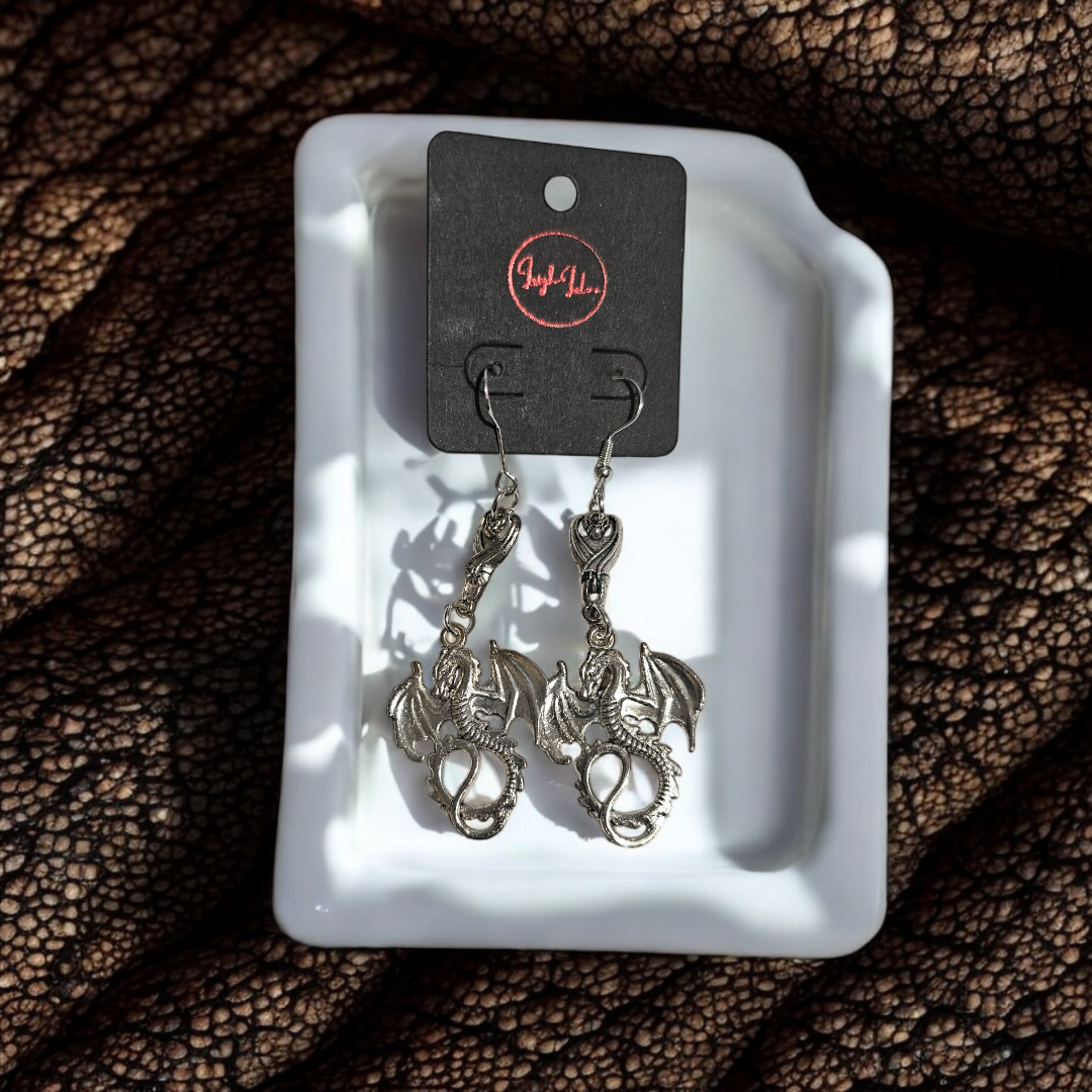 Dragon Charmer Statement Earrings - Novelty Alternative Jewelry, Grunge Gothic Earrings