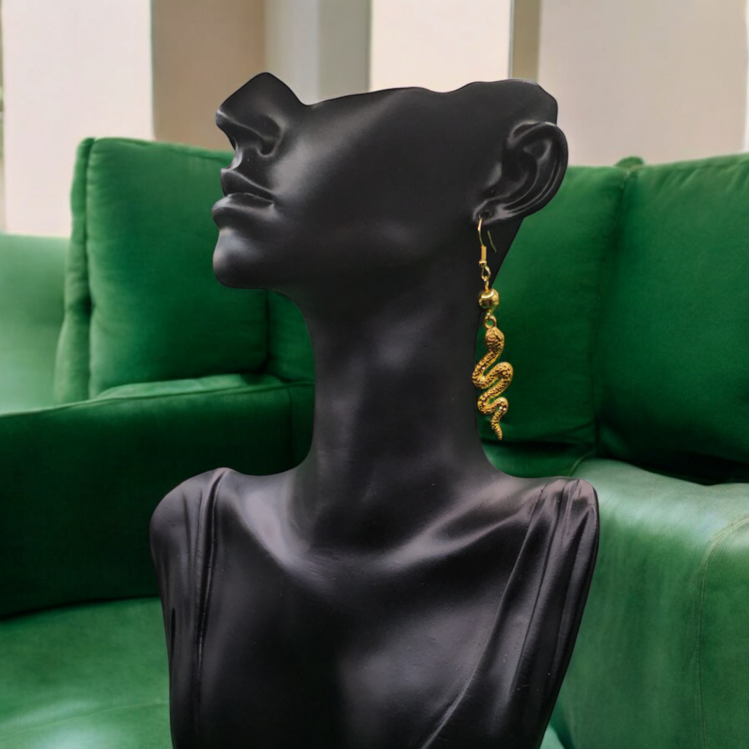 Golden Viper Earrings, Gothic Serpent Jewelry, Indie Reptile Ear Accessories