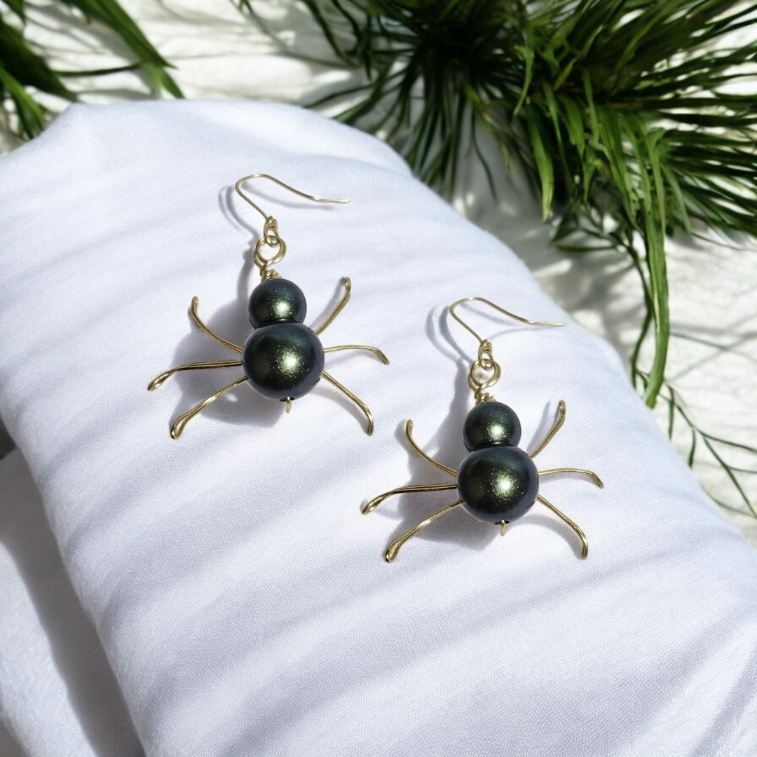 Emerald Scarab Earrings- Green Beetle Jewelry, Gothic Whimsical Insect Accessories