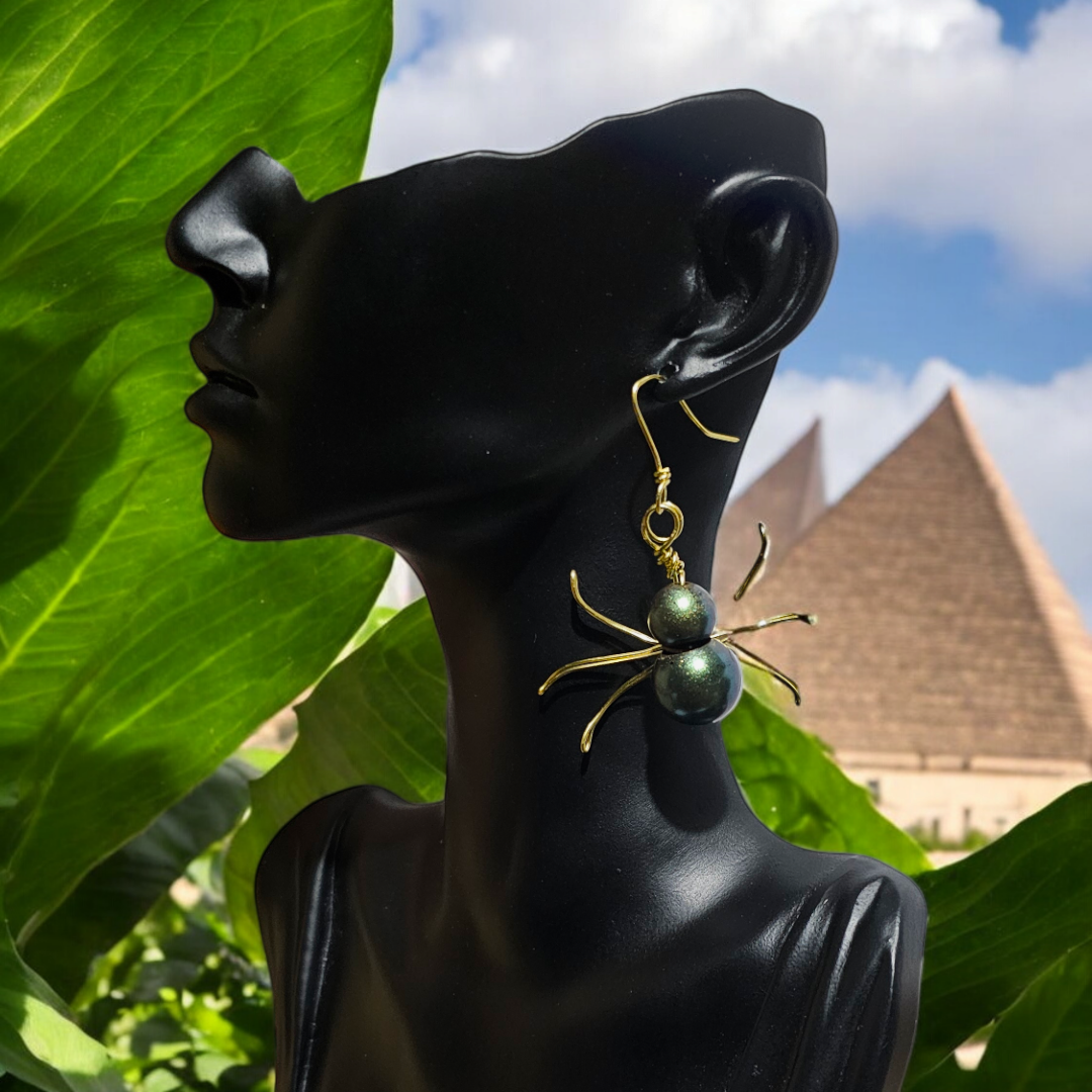 Emerald Scarab Earrings- Green Beetle Jewelry, Gothic Whimsical Insect Accessories