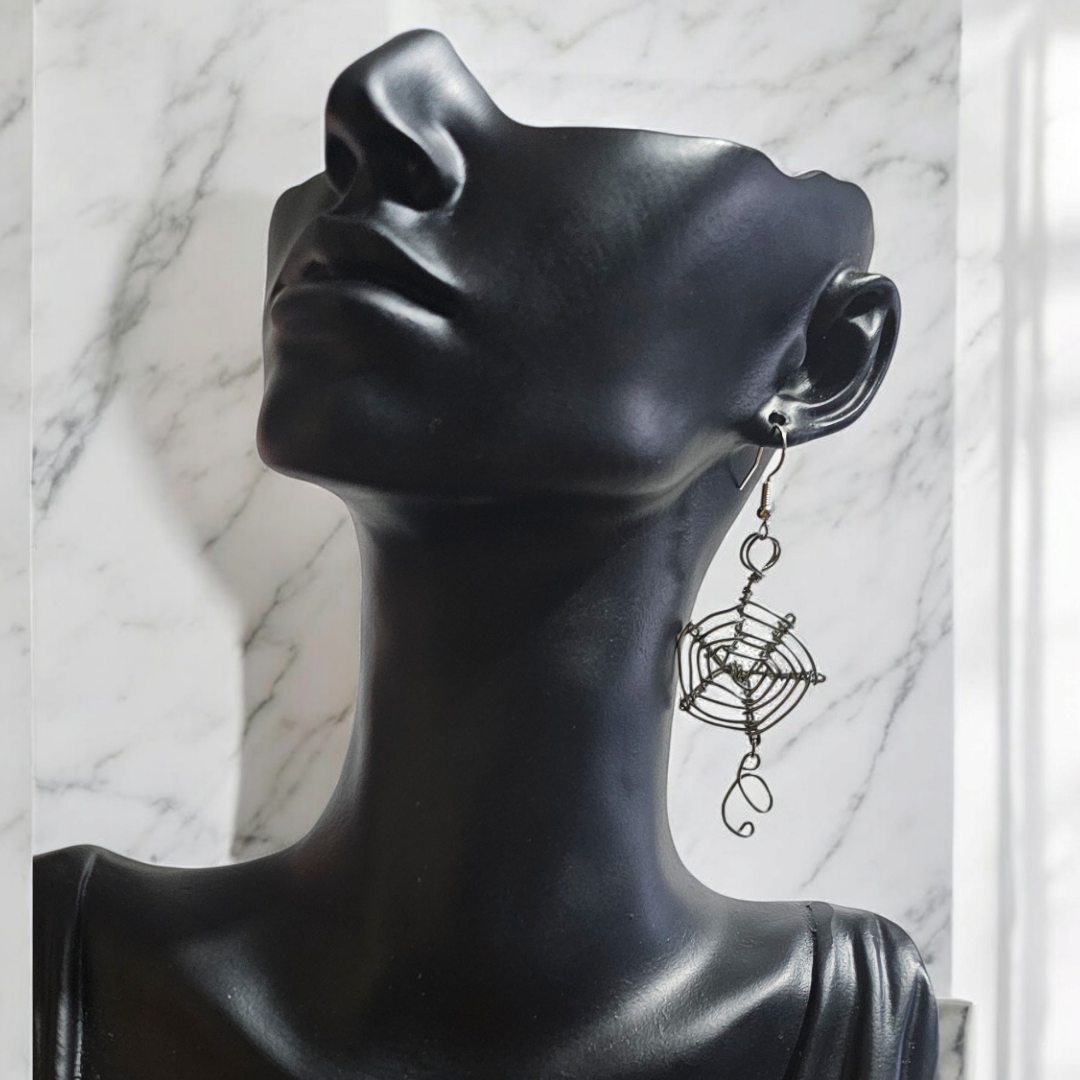 Silver Whimsy Spider Web Earrings with Personalized Initial – Custom Halloween Jewelry