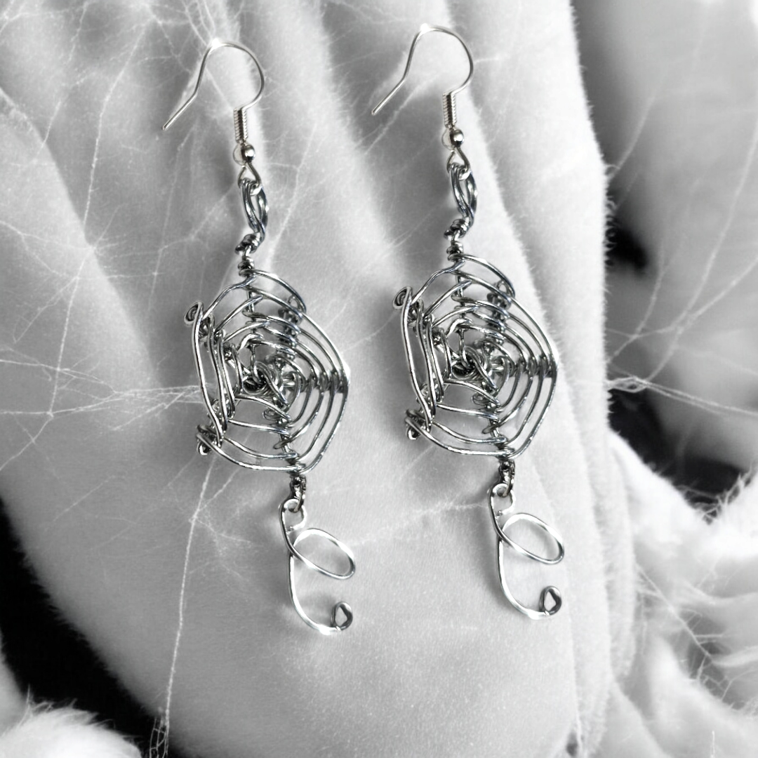 Silver Whimsy Spider Web Earrings with Personalized Initial – Custom Halloween Jewelry