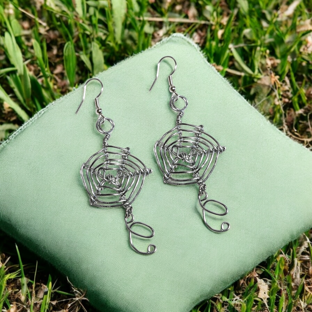Silver Whimsy Spider Web Earrings with Personalized Initial – Custom Halloween Jewelry