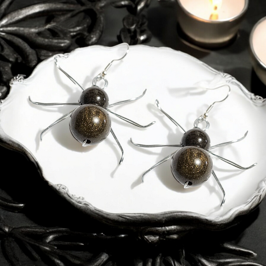 Silver Dune Beetle Earrings- Brown Crawling Insect Jewelry, Gothic Whimsical Scarab Accessories