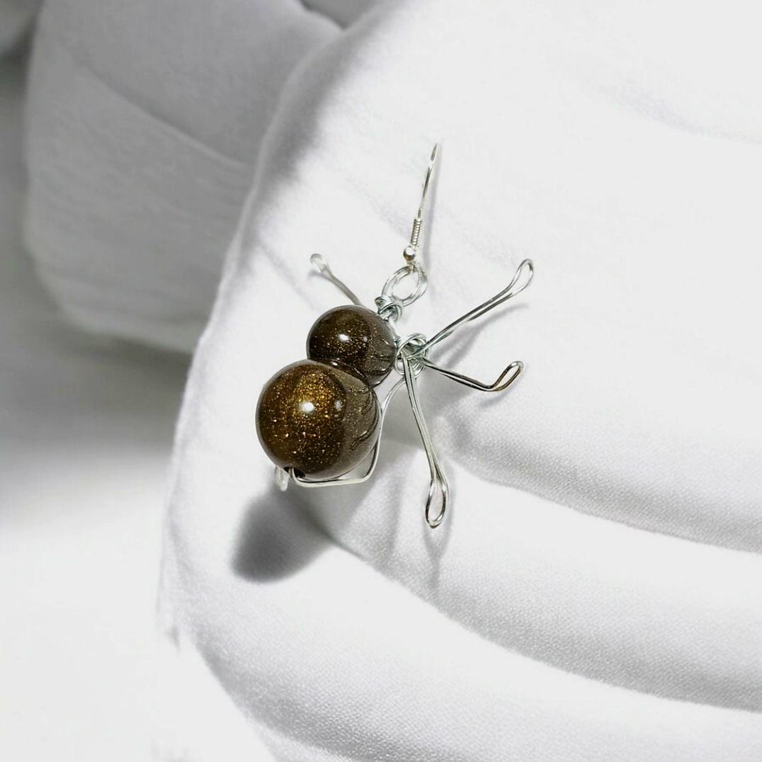 Silver Dune Beetle Earrings- Brown Crawling Insect Jewelry, Gothic Whimsical Scarab Accessories