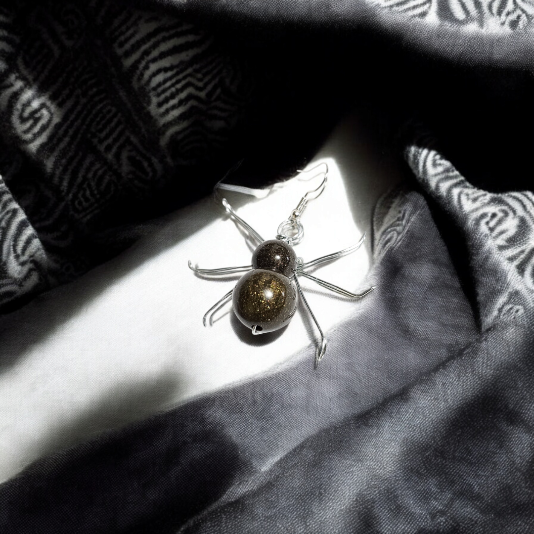 Silver Dune Beetle Earrings- Brown Crawling Insect Jewelry, Gothic Whimsical Scarab Accessories