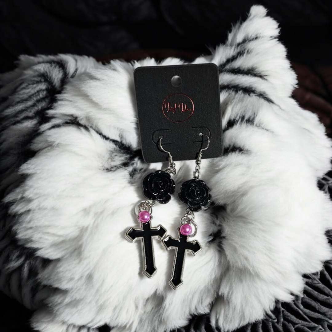Bed of Roses Earrings - Grunge Cross Jewelry, Witchy Gothic Ear Accessories