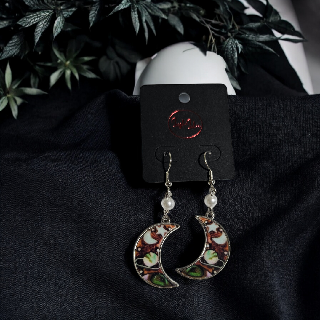 Galaxies Galore Earrings - Alternative Whimsical Planet Jewelry, Novelty Moon Ear Accessories