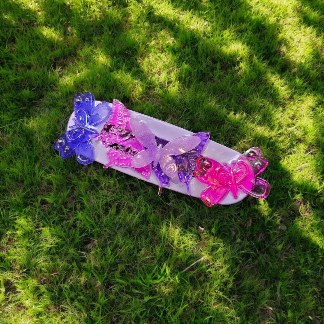 Butterfly Princess Hairclip, Whimsical Purple Fall Barette, Fun Girly Head Clasp