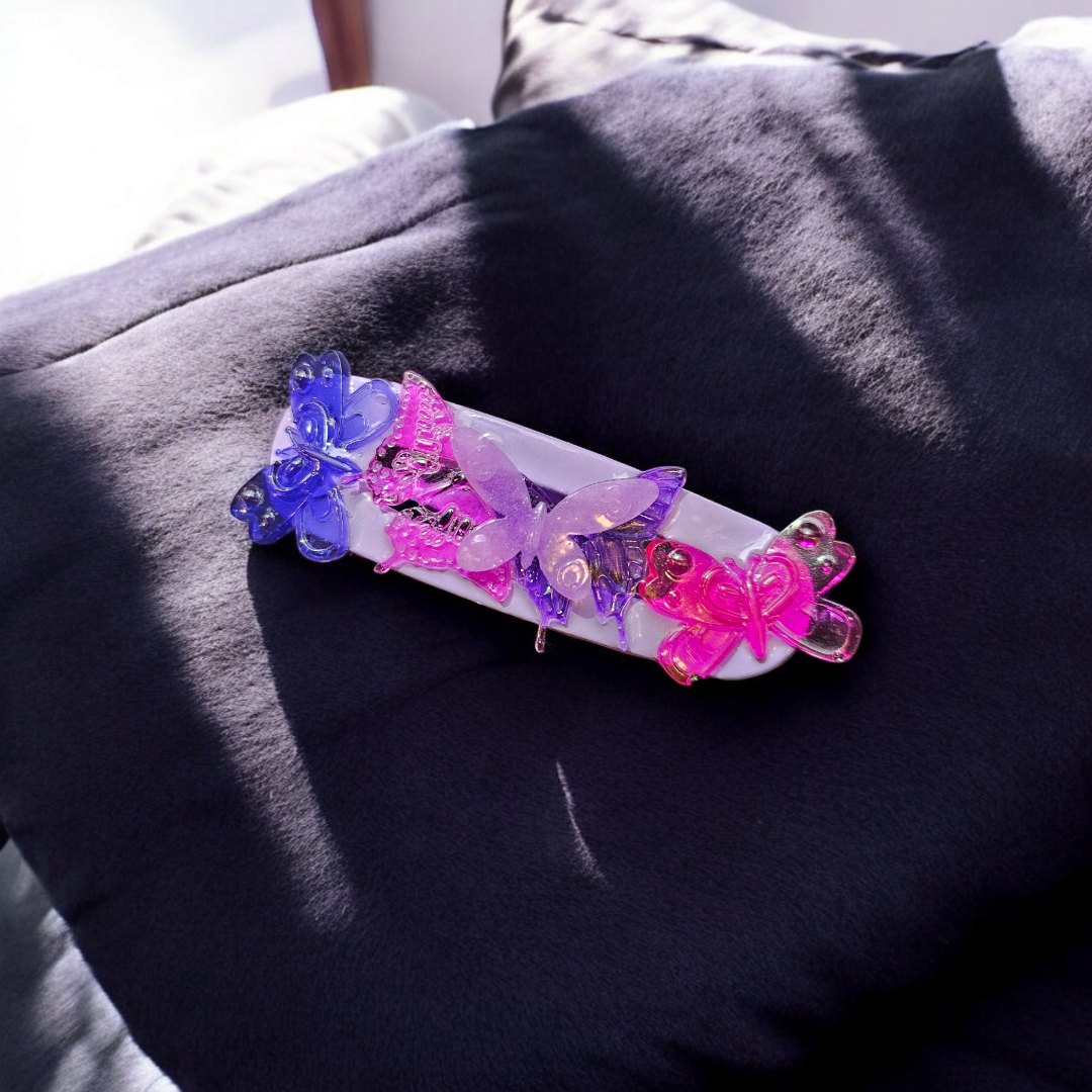 Butterfly Princess Hairclip, Whimsical Purple Fall Barette, Fun Girly Head Clasp