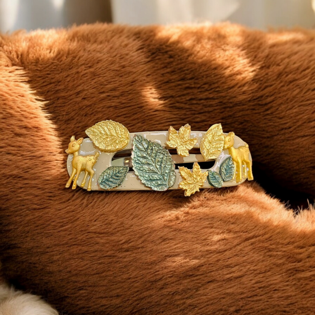 Golden Gazelle Hairclip - Deer Fall Barette, Elegant Autumn Head Clasp