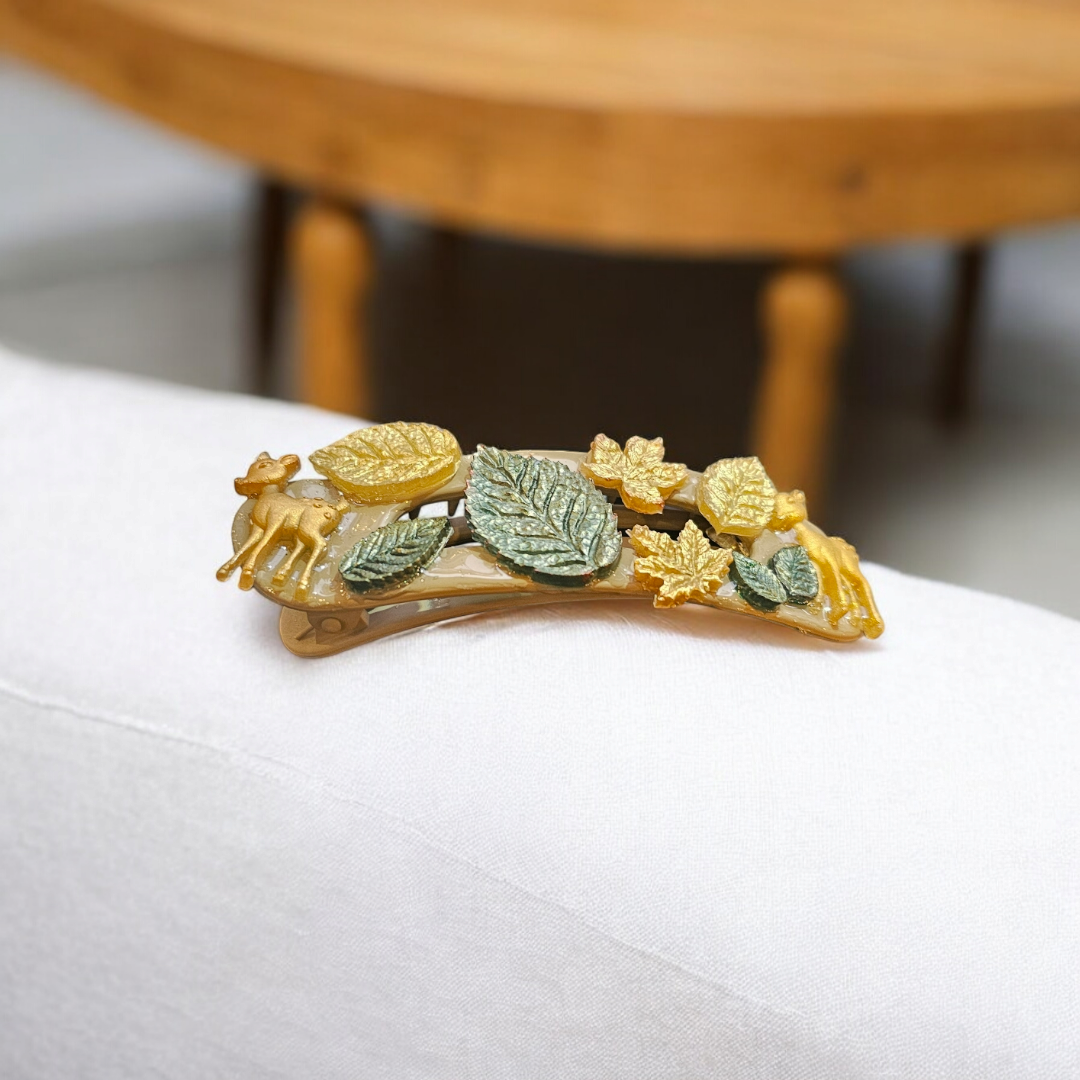 Golden Gazelle Hairclip - Deer Fall Barette, Elegant Autumn Head Clasp