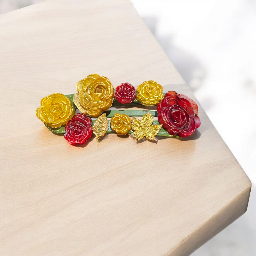 Marigold Garden Hairclip - Rose Fall Barette, Elegant Autumn Head Clasp