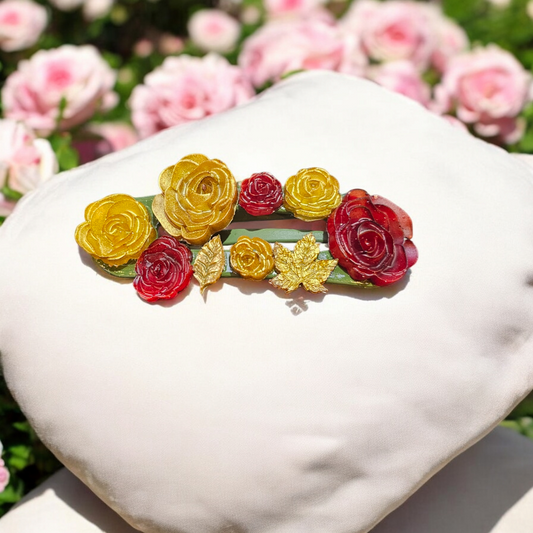 Marigold Garden Hairclip - Rose Fall Barette, Elegant Autumn Head Clasp