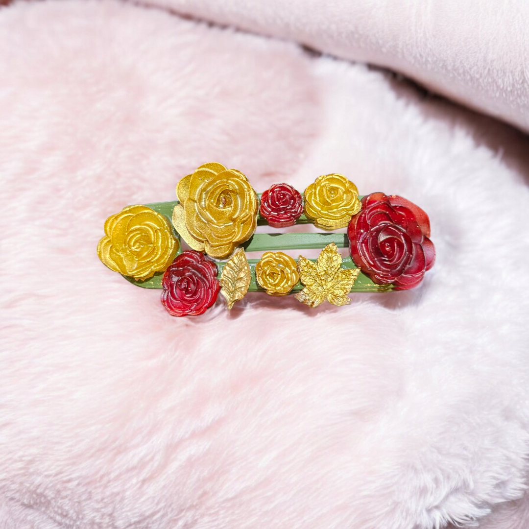 Marigold Garden Hairclip - Rose Fall Barette, Elegant Autumn Head Clasp