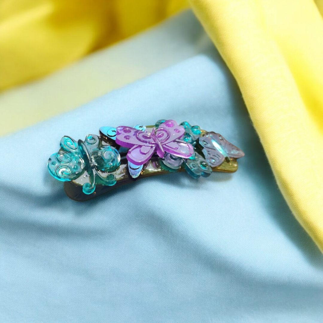 Emerald Flutter Hairclip - Green Butterfly Barette, Elegant Whimsical Head Clasp