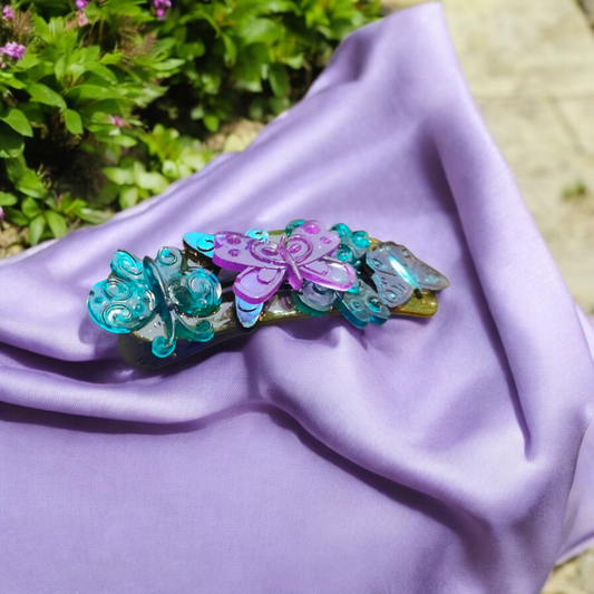 Emerald Flutter Hairclip - Green Butterfly Barette, Elegant Whimsical Head Clasp