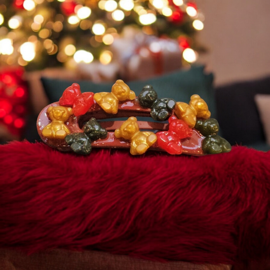 Christmas Bear Hairclip - Cheistmas Barette, Colourful Bear Head Clasp
