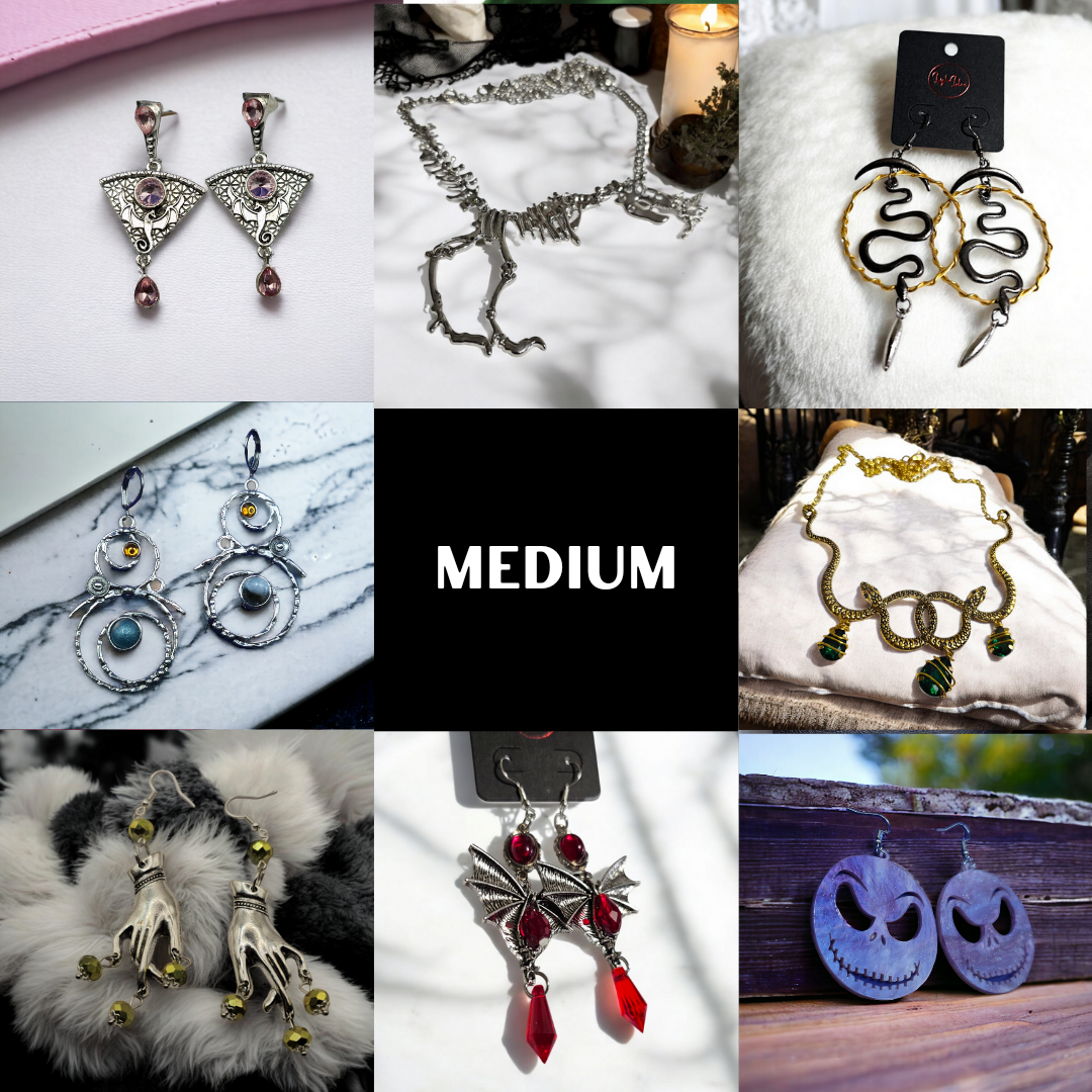 Wicked Wonder Mystery Jewelry Trio Set - Grunge Statement Bundle Package, Gothic Earring Gift Collection, Funky Skull Accessory Present Pack