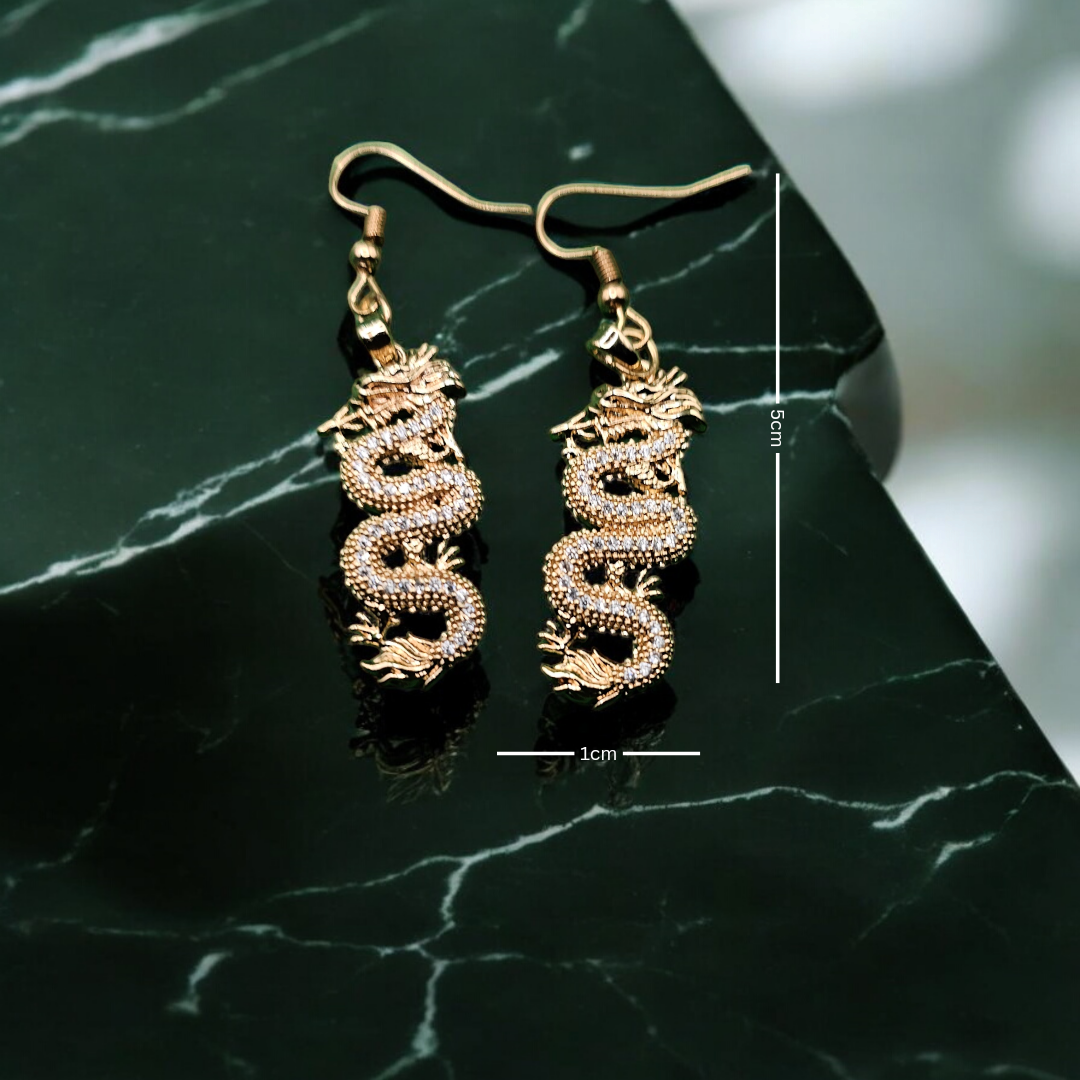 Lunar Serpent Earrings - Retro Sparky Dragon Jewelry, Celestial Golden Reptile Ear Accessories