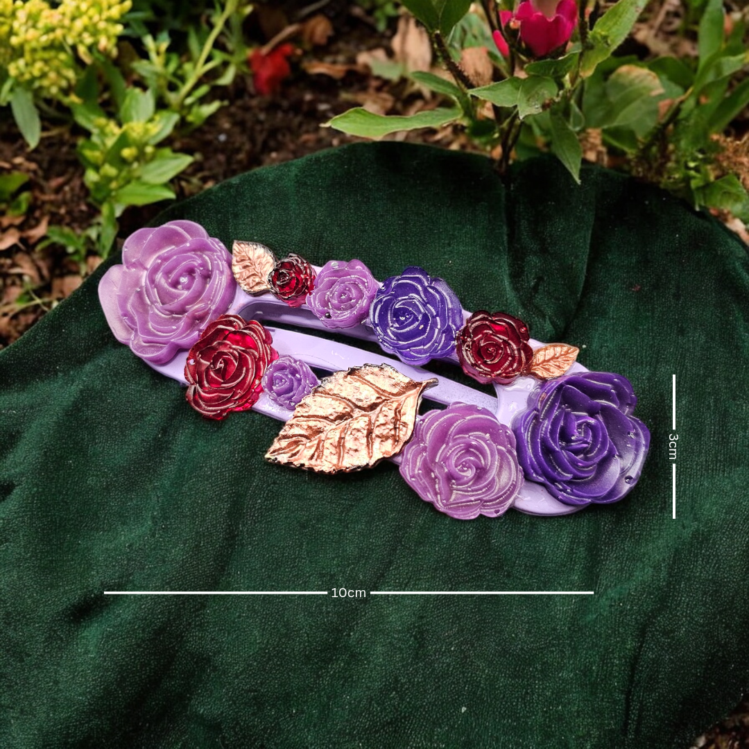 Amethyst Bloom Hair Clip - Rose Fall Barette, Elegant Autumn Head Clasp