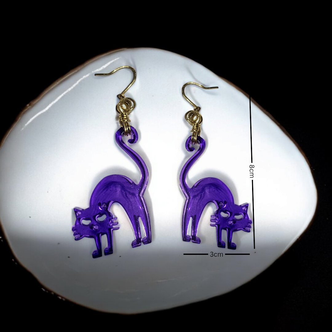 Divine Feline Earrings- Purple Witch Jewelry, Whimsical Cat Ear Accessories