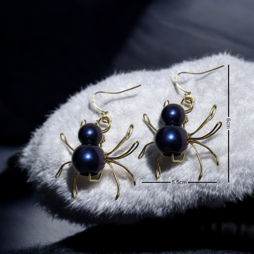 Cobalt Creep Spider Earrings- Blue Crawling Arachnid Jewelry, Gothic Whimsical Insect Accessories