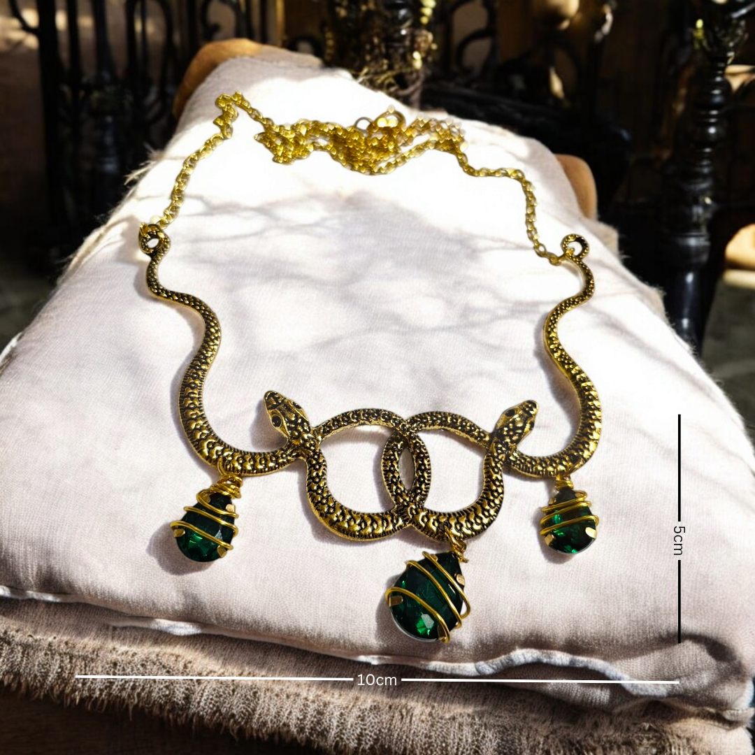 Emerald Basilisks Gothic Necklace - Serpent Alternative Jewelry, Reptile Mysterious Accessories