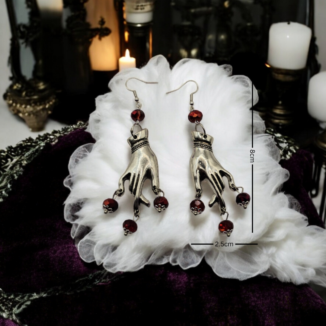 Silver Plated Red Gem Gypsy Whimsical Earrings - Gothic Halloween Jewelry, Grunge Witchy Ear Accessories