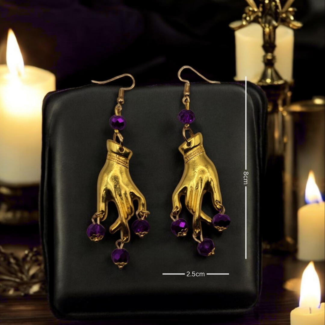 Gold Plated Purple Gem Gypsy Whimsical Earrings - Gothic Halloween Jewelry, Grunge Witchy Ear Accessories