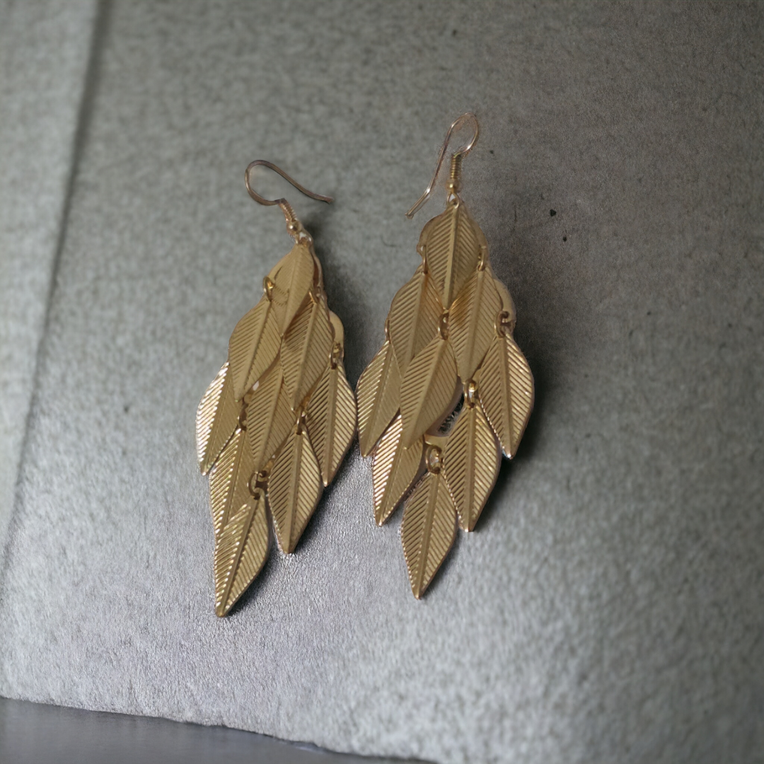 Metallic Temptress Statement Earrings - Chandelier Autumn Jewelry, Stunning Leaf Earrings