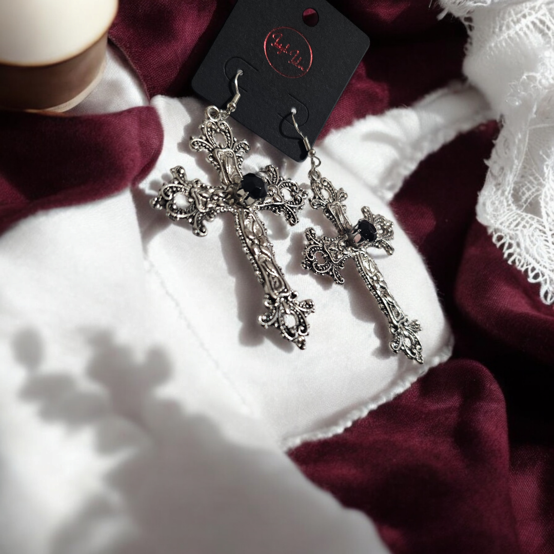 Diaries of Vampire Queen Earrings - Novelty Grunge Alternative Jewelry, Skull Gothic Ear Accessories