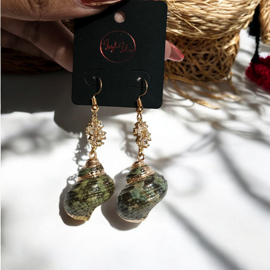 Mermaids Emerald Chic Earrings - Novelty Ocean Jewelry, Elegant Sea Shell Ear Accessories