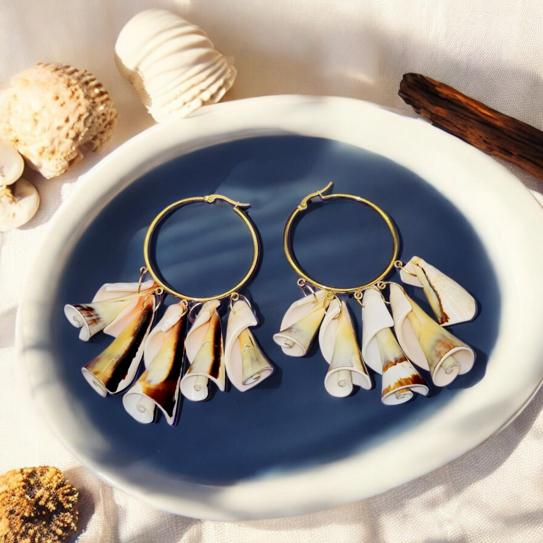 Nautical Girl Earrings - Sea Bohemian Jewelry, Chunky Shell Ear Accessories