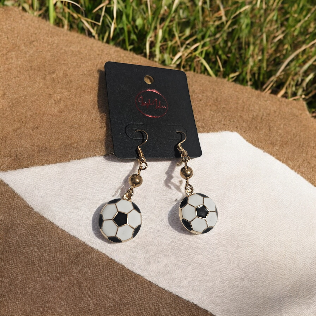 Golden Goalee Statement Earrings - Novelty Soccer Jewelry, Quirky Unique Accessories