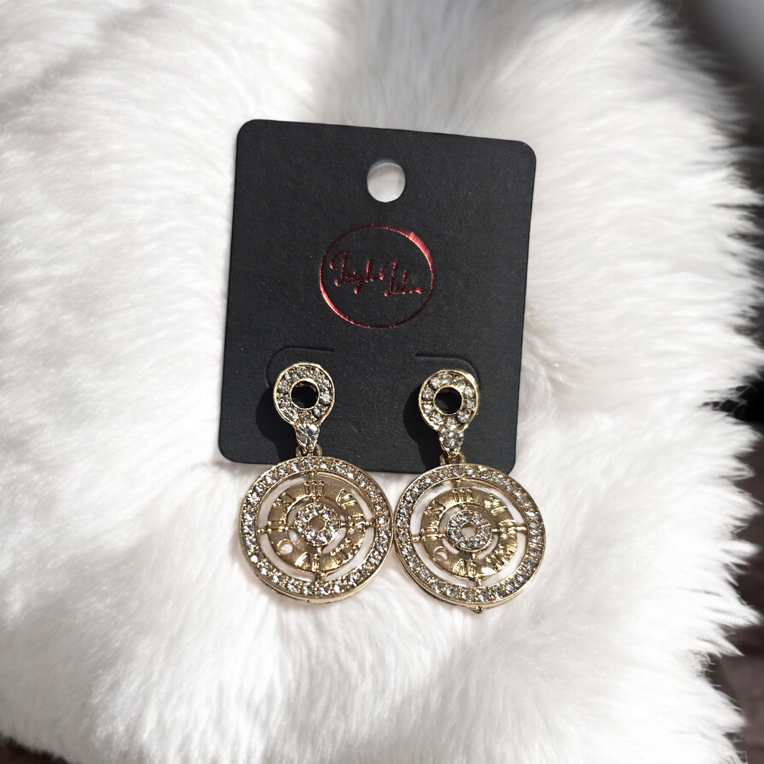 Wheel of Fortune Crystal Earrings - Diamante Iridescent Jewelry, Sparkly Chic Earring Accessories