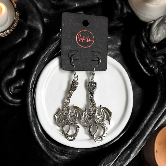 Dragon Charmer Statement Earrings - Novelty Alternative Jewelry, Grunge Gothic Earrings