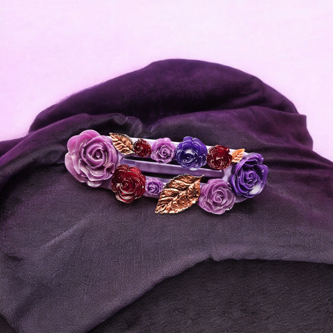 Amethyst Bloom Hair Clip - Rose Fall Barette, Elegant Autumn Head Clasp