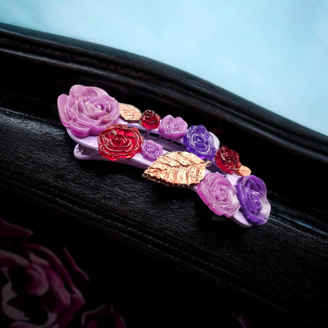 Amethyst Bloom Hair Clip - Rose Fall Barette, Elegant Autumn Head Clasp