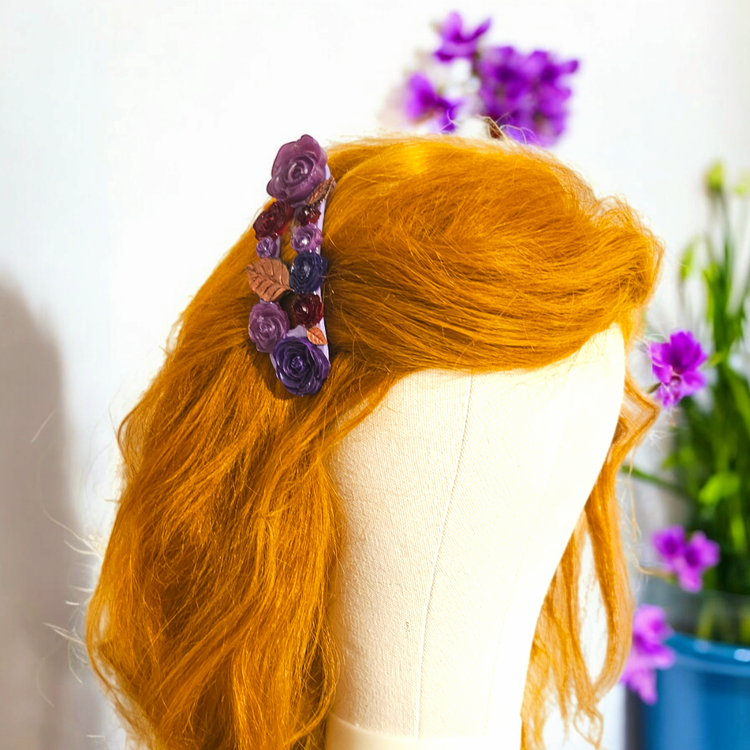 Amethyst Bloom Hair Clip - Rose Fall Barette, Elegant Autumn Head Clasp