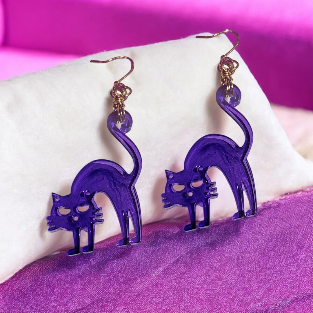 Divine Feline Earrings- Purple Witch Jewelry, Whimsical Cat Ear Accessories