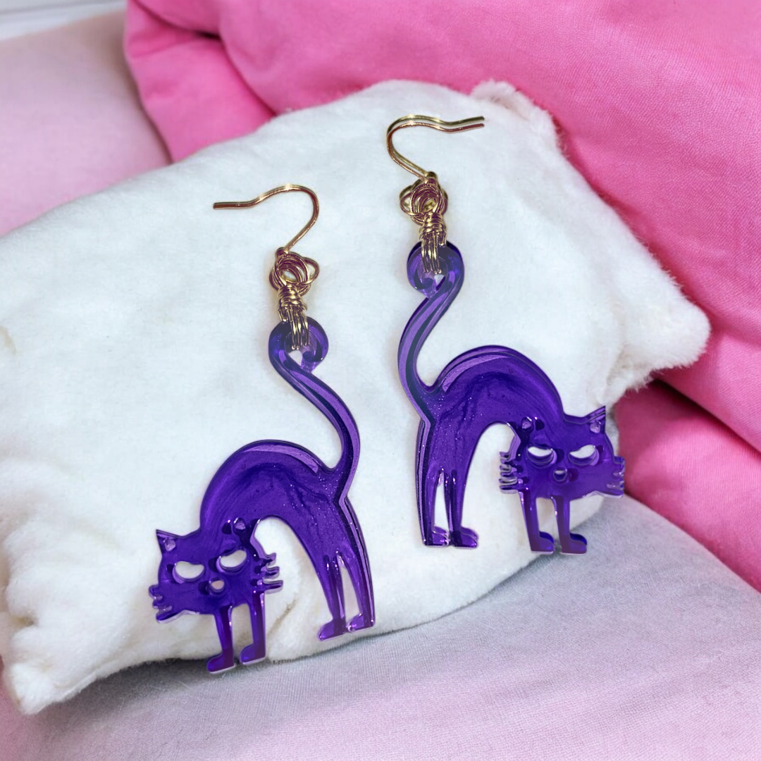 Divine Feline Earrings- Purple Witch Jewelry, Whimsical Cat Ear Accessories