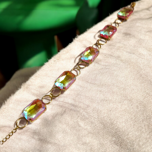 Aurora Dreams Crystal Bracelet - 18K Gold Plated Jewelry for Sensitive Skin, Rainbow Jewel Gem Fashion Accessories