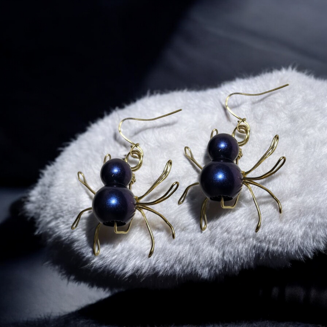 Cobalt Creep Spider Earrings- Blue Crawling Arachnid Jewelry, Gothic Whimsical Insect Accessories