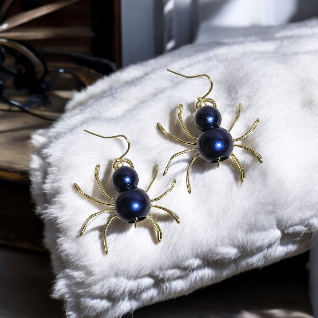 Cobalt Creep Spider Earrings- Blue Crawling Arachnid Jewelry, Gothic Whimsical Insect Accessories