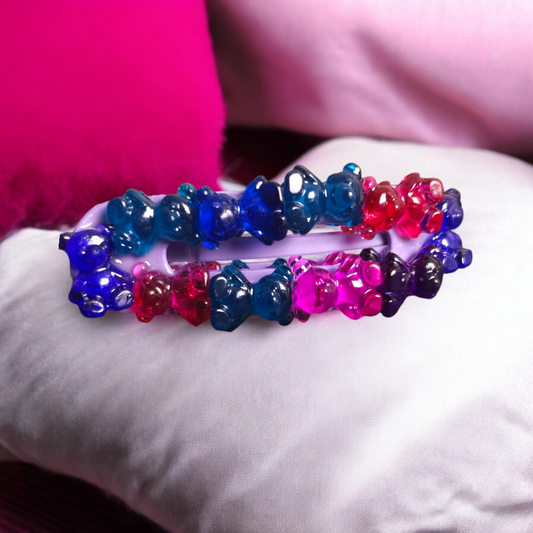 Candy Bear Treat Hair Clip - Gummy Bear Sweet Barette, Neon Girly Chunky Head Clasp