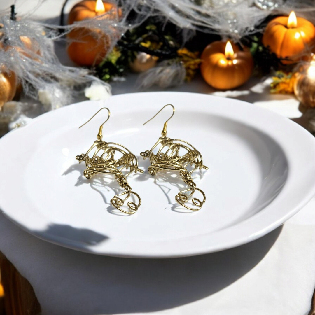 Gold Whimsy Spider Web Earrings with Personalized Initial – Custom Halloween Jewelry