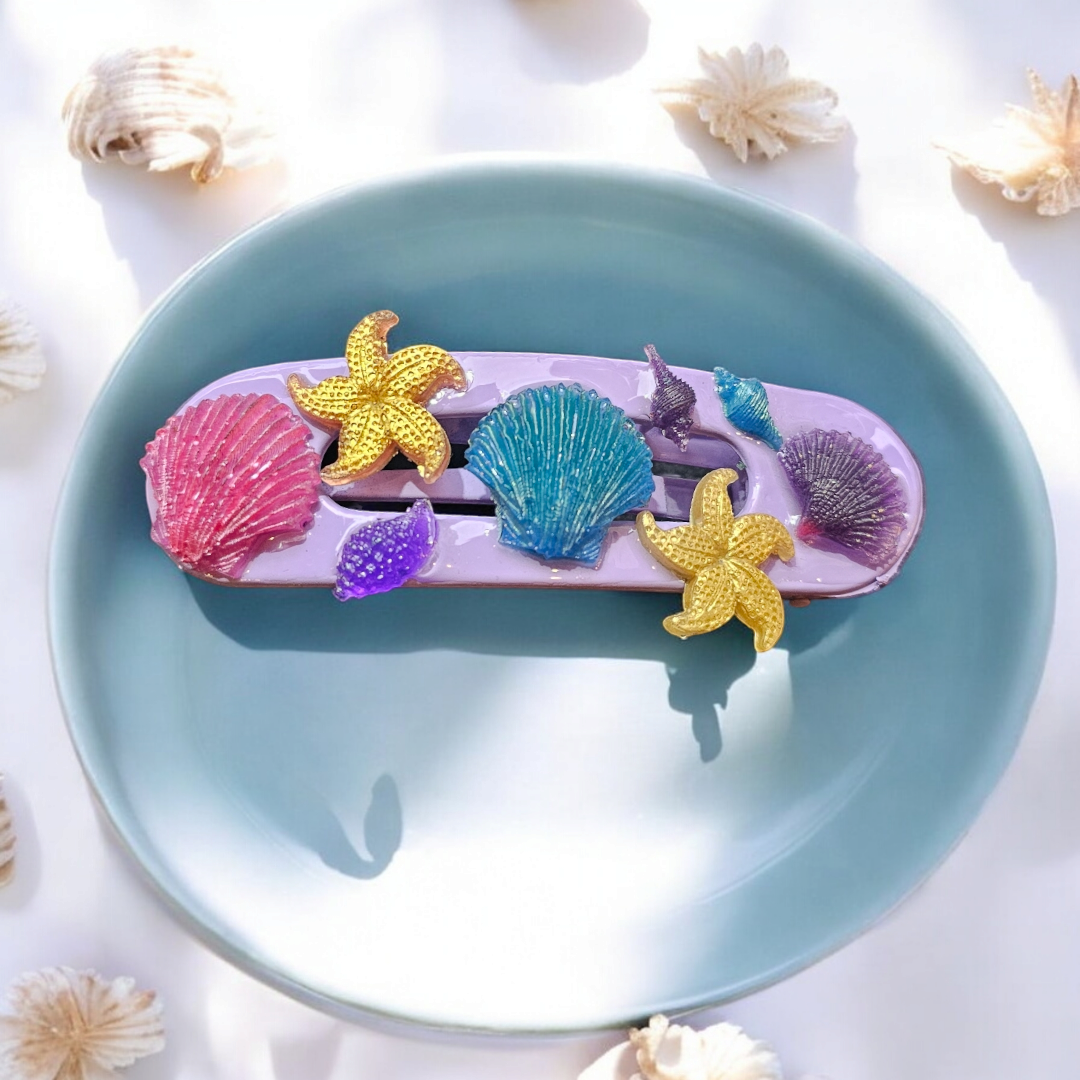 Seashell Baby Hairclip - Purple Starfish Barette, Whimsical Quirky Head Clasp